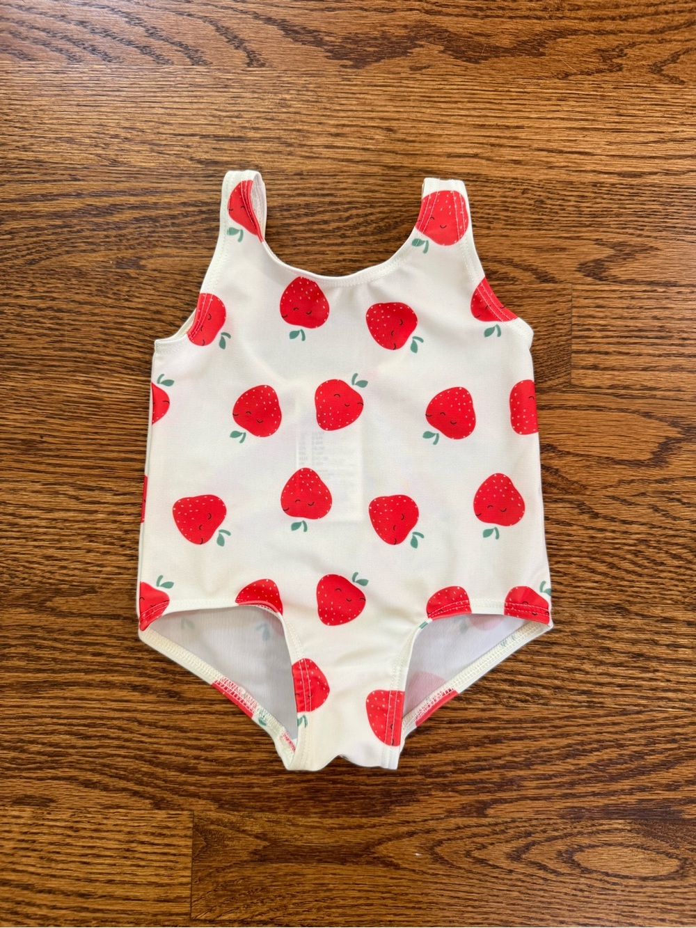 H&M 0-6M White One-Piece Swimsuit with Red Strawberry Print